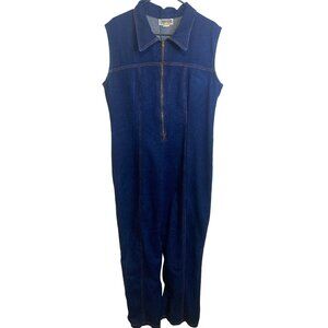 VINTAGE Connection Jumpsuit Womens XL Denim Zip Front Sleeveless Made in USA Y2K